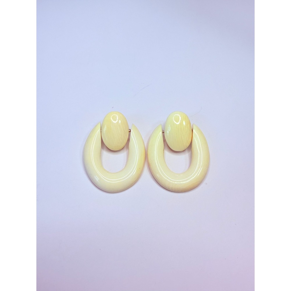 Vintage 14K Yellow Gold Carved Hoop Dangle Earrings Estate Statement